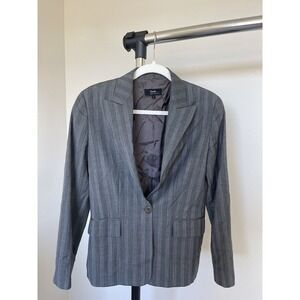 zanella womens blazer Gray Stripe Single Button SZ 6‎ Collared Career Italy